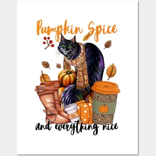 Cute Cat  Pumpkin Spice Cat Lover Fall Posters and Art